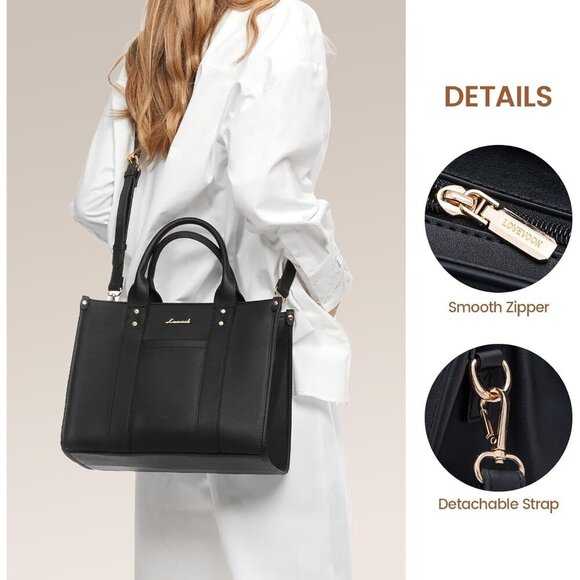 Women Jet Black Imported Faux Leather Satchel Shoulder Crossbody Top Handle Bag - Picture 6 of 6